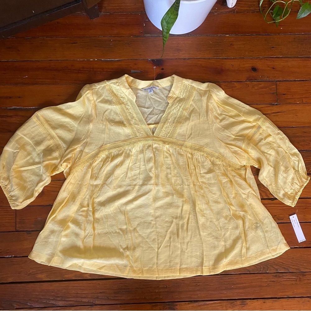 Zac & Rachel Yellow 3/4 Sleeve Top Size 2X NWT